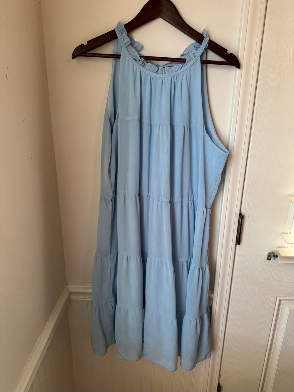 Kirundo Light Blue Tiered Midi Dress with Ruffle Halter Neck Size XL